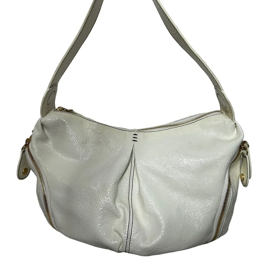 Isabella Fiore White Patent Leather Hobo Bag